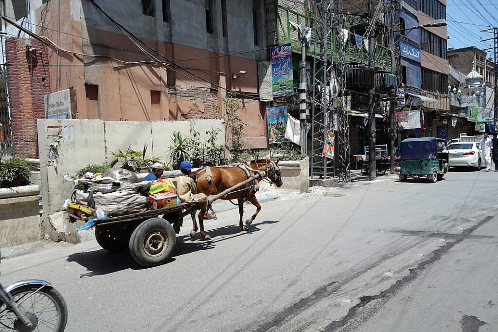 Peshawar Warentransport mit einem Pferdegespann in Pakistan